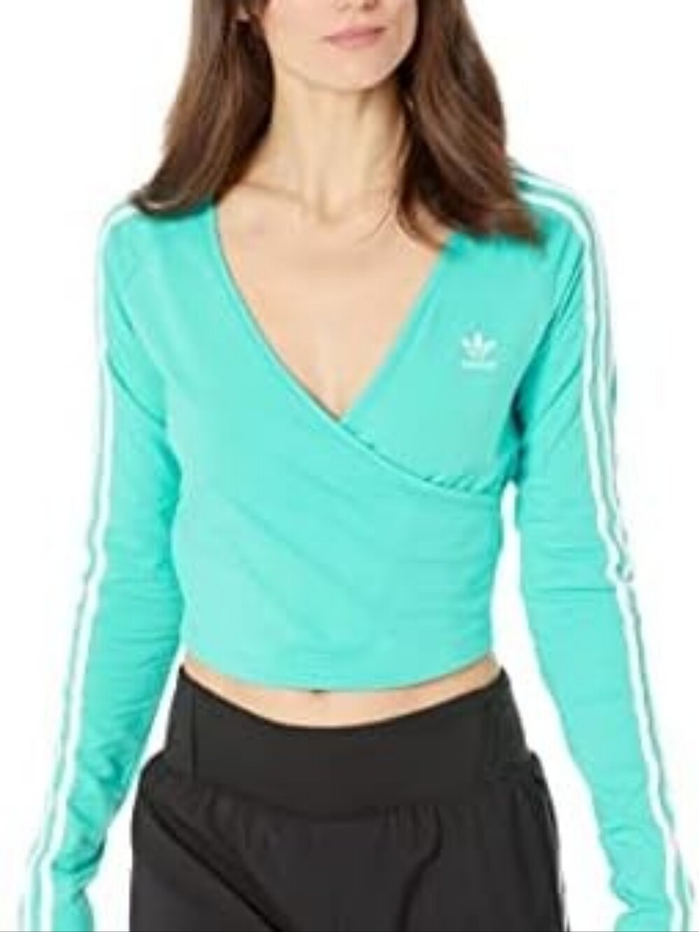 Adidas Originals Adicolour 3 Stripe Cropped Long Sleeve Top Mint Green Sz M NWT